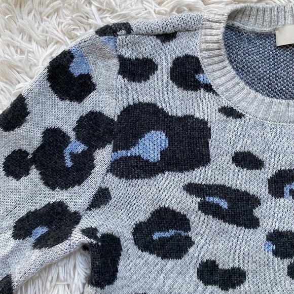🎉HP🎉 Loft Crewneck Leopard Sweater 💗 Gray & Blue - Picture 5 of 12